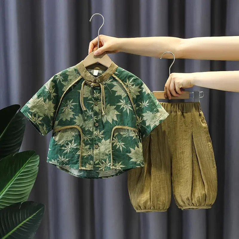 Bộ Đồ Hanfu, Cho Bé Trai, Phong Cách Phương Tây Mùa Hè, Phong Cách Trung Quốc, Bộ Đồ Hai Mảnh Mới, Thanh Lịch Và Mỏng, Thích Hợp Cho Mùa Hè, Bộ Đồ Tang, Quần Áo Trẻ Em