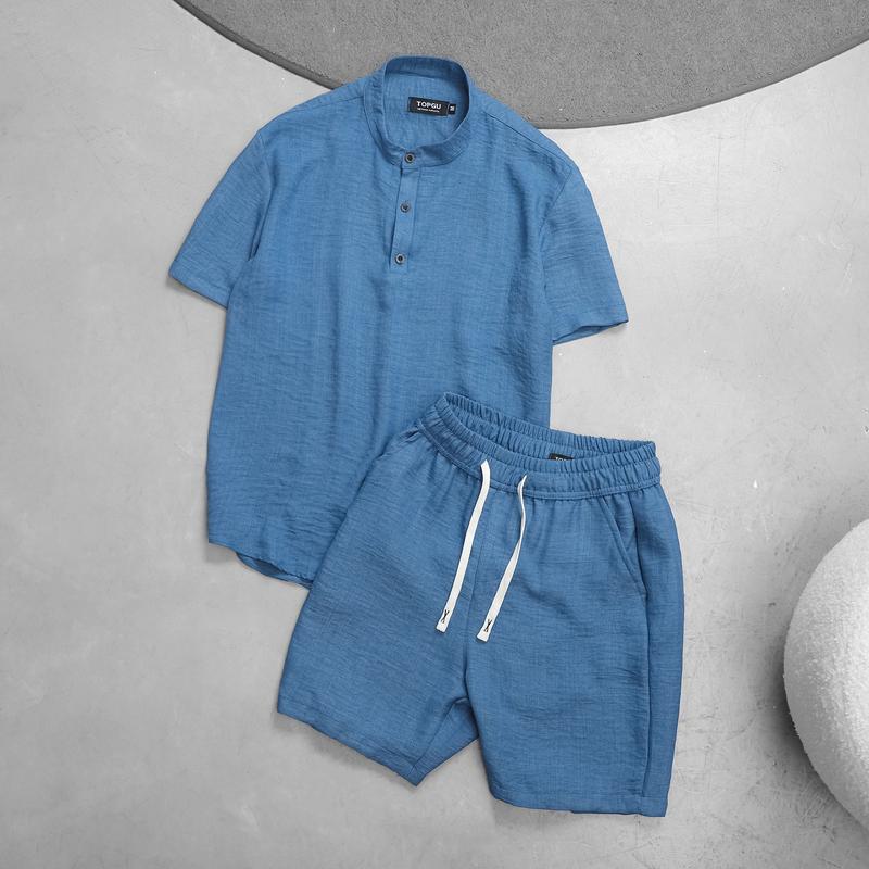 Bộ Đũi Cộc Cao Cấp TOPGU - Quần short đũi + Áo sơ mi đũi cổ Tàu, Thoáng mát, lịch sự và thoải mái tối đa Menswear Nam