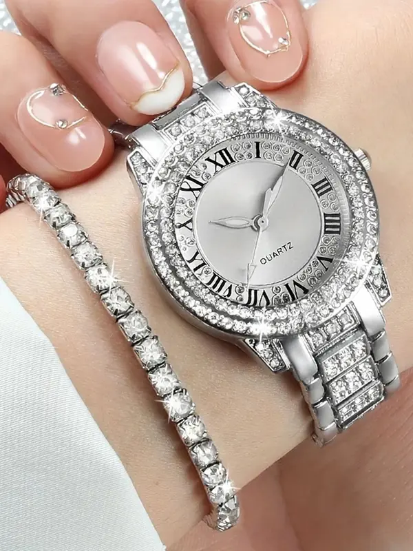 Women's Elegant Round Dial Quartz Watch & Jewelry Set, Including Watch & Ring & Earrings & Bracelet & Pendant Necklace, Fashion Watch Set for Party, Daily Decor, Exquisite Watch Set for Gift 4