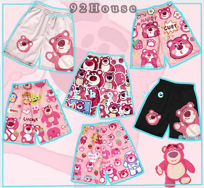 Quần đùi hoạt hình Gấu Dâu Lotso quần short lửng cartoon unisex chất thun mịn mát đồ nhóm đi biển