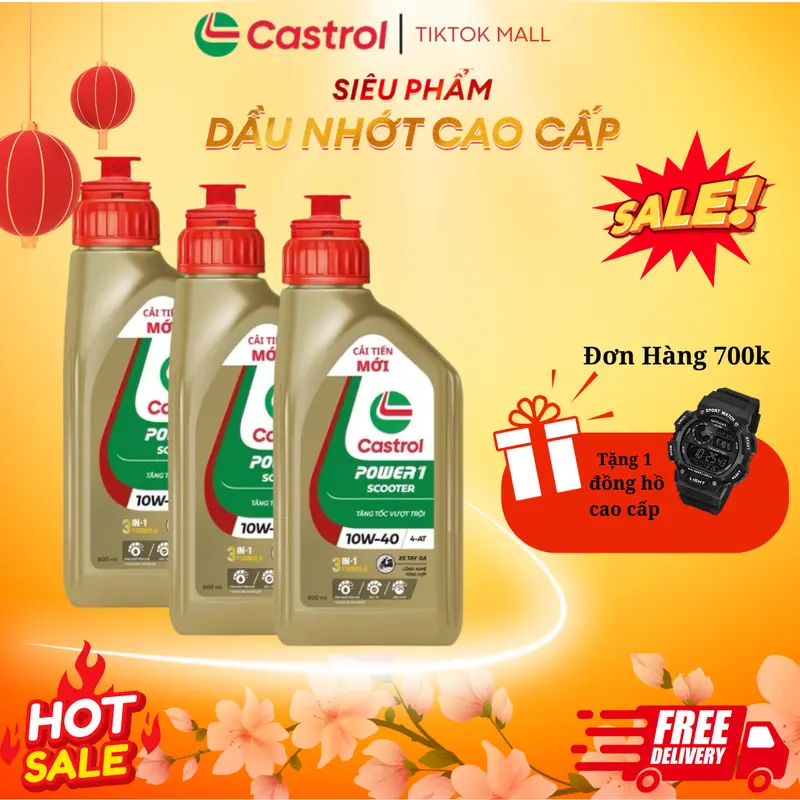 (combo 1 ga + 1 nhớt láp ) Dầu nhớt xe số Castrol POWER1 4T 10W-40 0.8L , 1L 1
