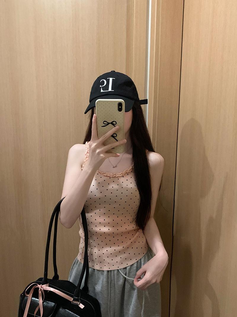Product Introduction of Red Polka Dot Lace Camisole Women's Summer Slim-Fit Short Sleeveless Top 3
