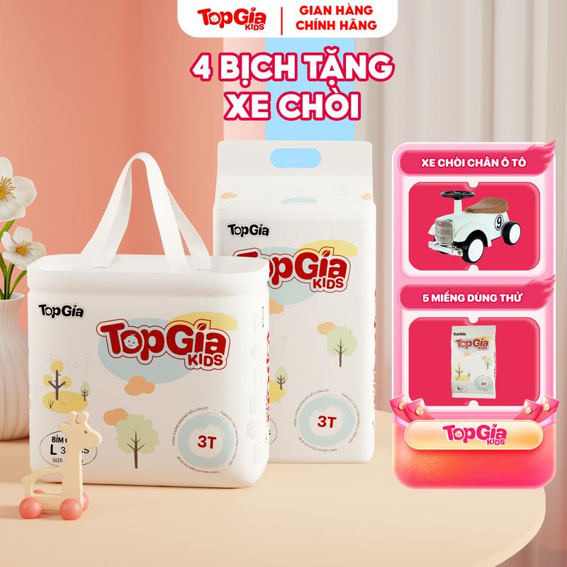   TẶNG XE CHÒI Ô TÔ  4 BỊCH Tã Bỉm Topgiakids pH<7 an toàn cho da bé mềm mại mỏng nhẹ chống tràn tối đa tặng xe chòi chân ô tô kèm 5 miếng dùng thử  cho bé  TDN  