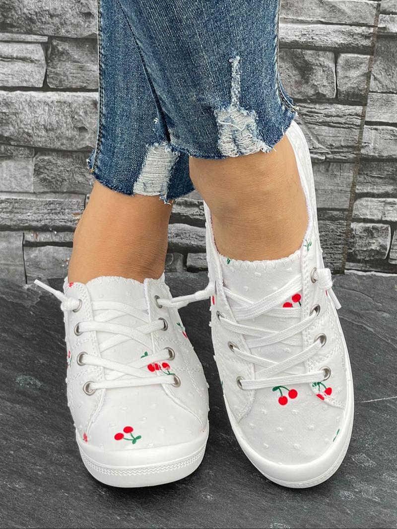 Product Introduction of Women's Cute Cherry Print Lace Up Low Top Sneakers, Casual Comfort Lightweight Sports Shoes, Trendy Outdoor Shoes for Daily Wear for Women & Girls 2