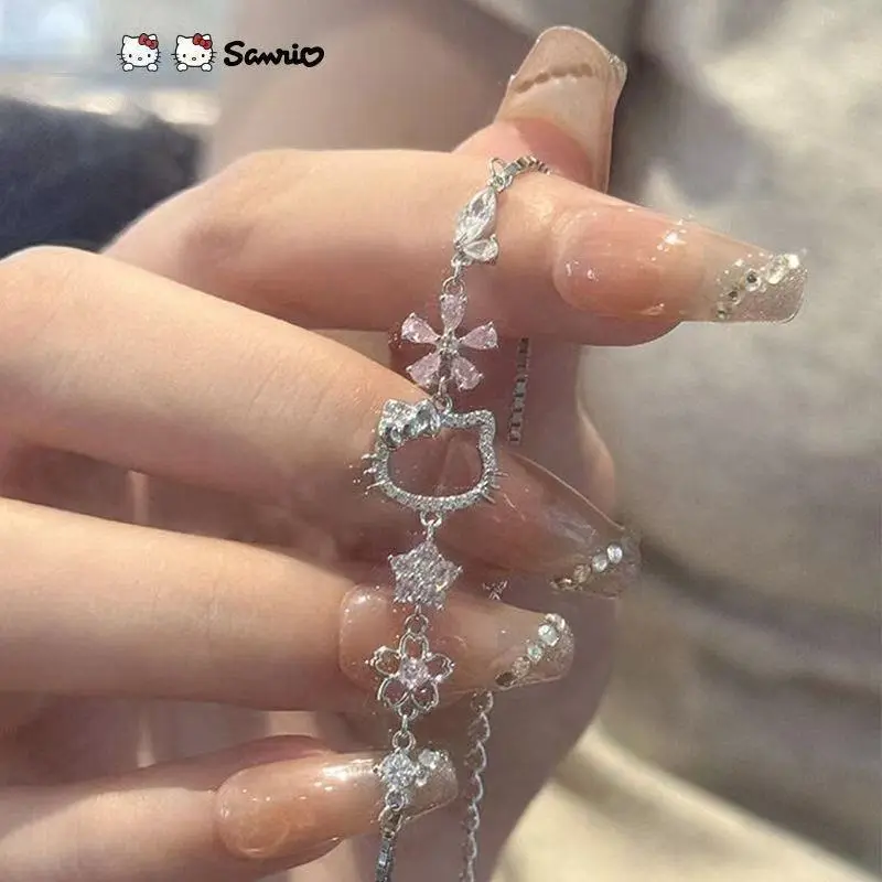 Vòng Cổ Hello Kitty, Vòng Tay Hoa Đào, Bạc S925 Ngọt Ngào Và Đơn Giản, Dễ Phối Đồ Và Giá Trị Cao, Quà Tặng Hoạt Hình, Dành Cho Bạn Gái