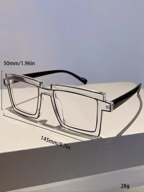 Unisex Simple Style Eyeglasses with Geometric Square Frame & Fashion Line Design, Casual Trendy Eyeglasses for Everyday Use, Fashion Eyeglasses for Outdoor Activities 8