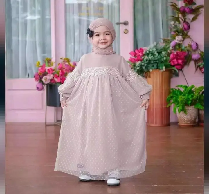 Dress Kids Shakilla Mix Tille Dot 5-8 Tahun Terbaru Fashionable Modis