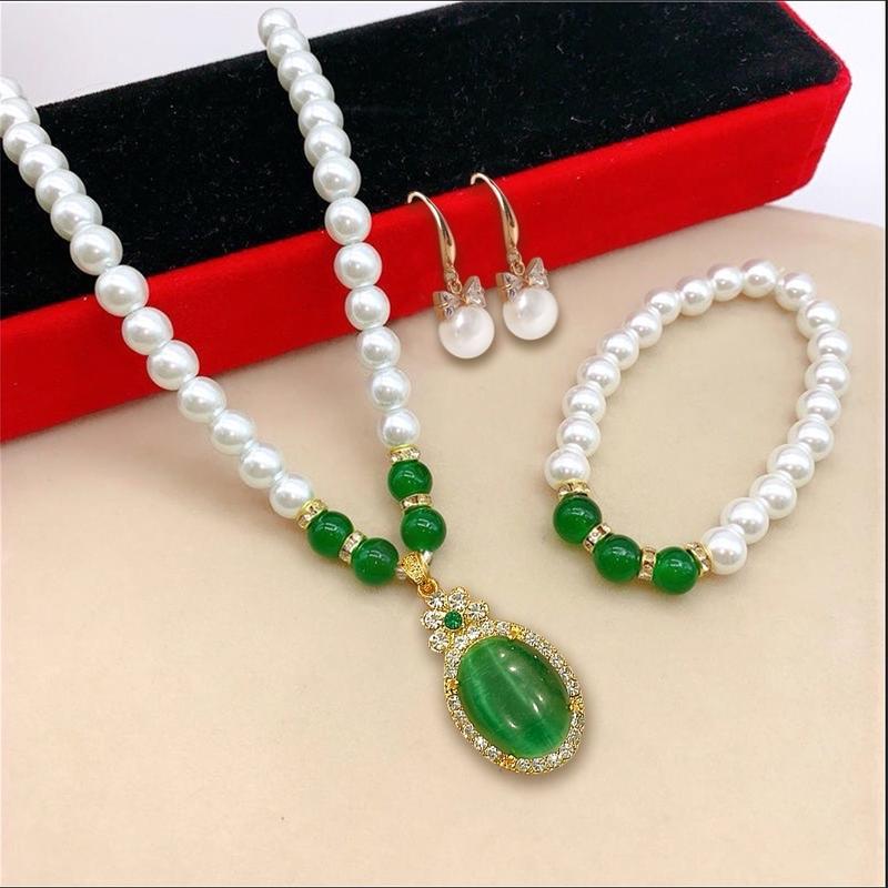 Bộ Ba Món Vòng Cổ Vòng Tay Bông Tai - Ba Món Bằng Sợi Tổng Hợp Đính Ngọc Trai Đơn Giản Nhẹ Nhàng Phong Cách Hàn Quốc Sang Trọng Dành Cho Phụ Nữ Lớn Tuổi Trung Niên