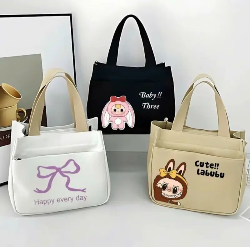 Túi đựng hộp cơm, túi đựng mỹ phẩm, túi mini đa năng túi quai xách vải canvas đựng mỹ phẩm đa năng thiết kế hình in hottrend phong cách 0