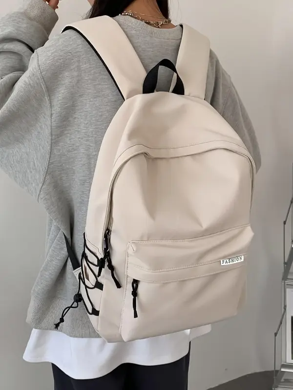 Unisex Casual Backpack with Zipper, Large Capacity Durable Schoolbag with Built-in Organizer, Simple Style Trendy Backpack for School & Travel 0