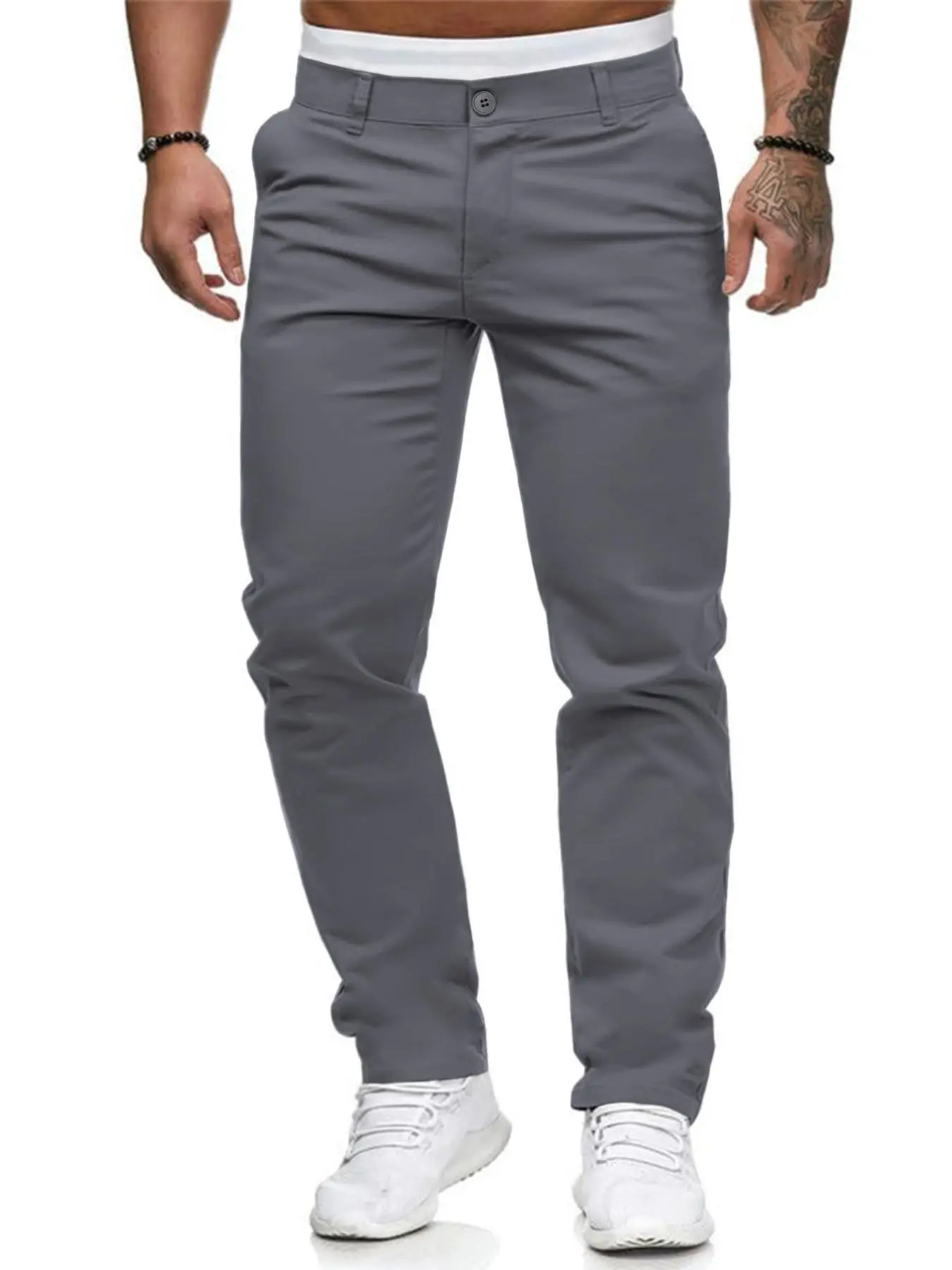 Men's Solid Pocket Button Fly Polyester Pants, Regular Fit Casual Comfy Trousers for Summer, Joggers for Men, Men's Bottoms for Business Work Office Daily Wear