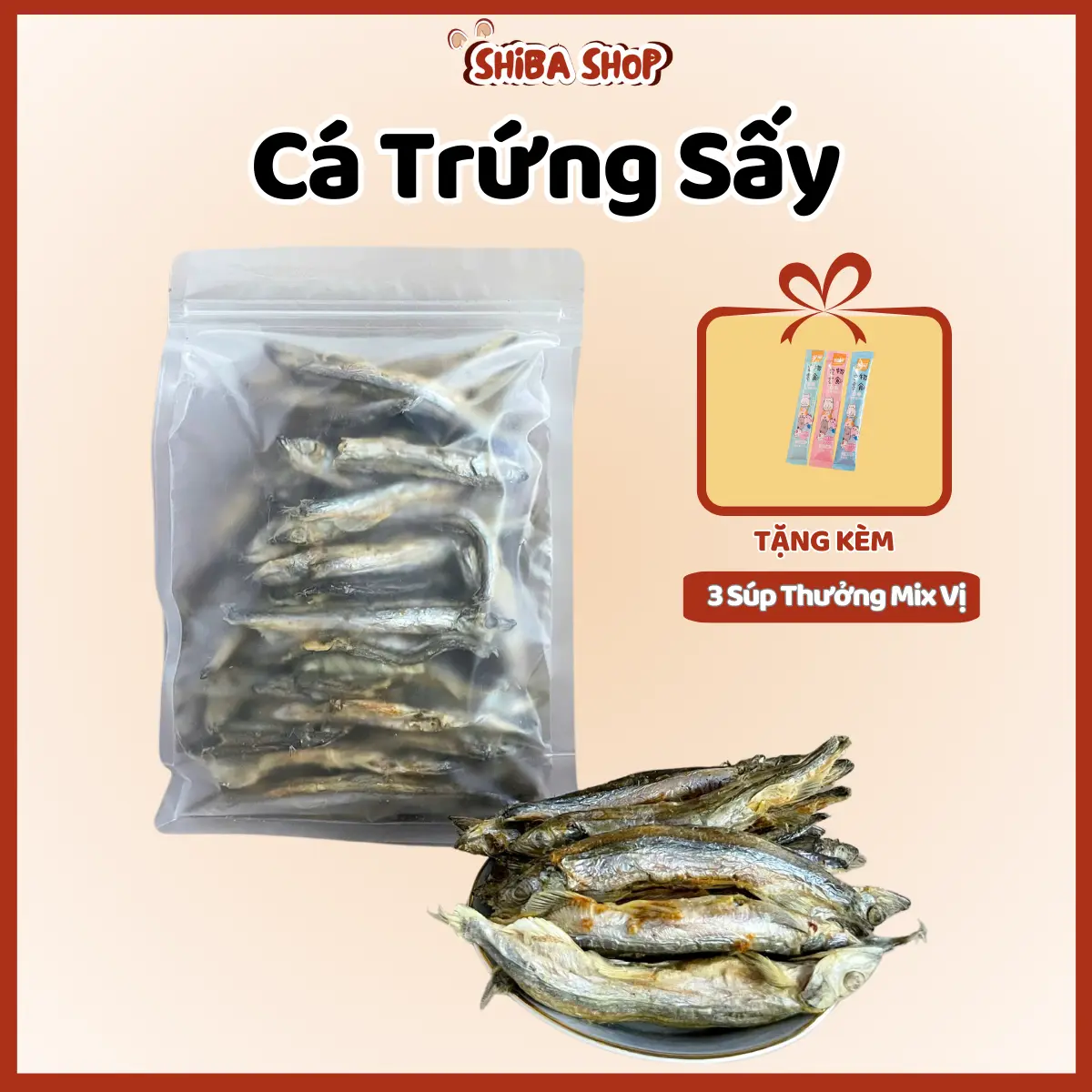 Cá Trứng Sấy Bổ Sung Vitamin Giúp Mèo Mượt Lông, Giảm Rụng, Đồ Ăn Sấy Khô Cho Mèo - Shiba Shop