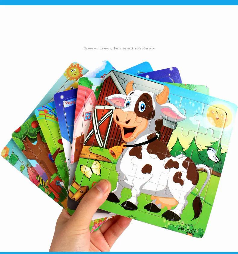 Product Introduction of 20 PCs wooden puzzle cartoon animal car number Letter pattern jigsaw puzzle game kids educational learning toys for kids 21