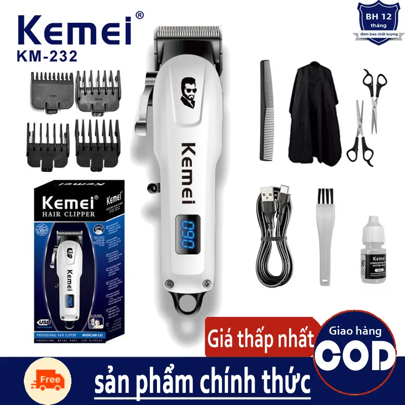 Kemei KM-232 Tăng Đơ Cắt Tóc Chuyên Nghiệp Chính Hãng,Tông Đơ Cắt Tóc Gia Đình Chấn Viền Không Dây Chính Hãng,Tông Đơ Hớt Tóc Cho Bé Nam, Máy Cắt Tóc Gia Đình,Tông Đơ Cắt Tóc Gia Đình, Gọn Nhẹ, Tăng Đơ Tóc Gia Đình Màn Hình Led Hiển Thị Pin Cạo Râu