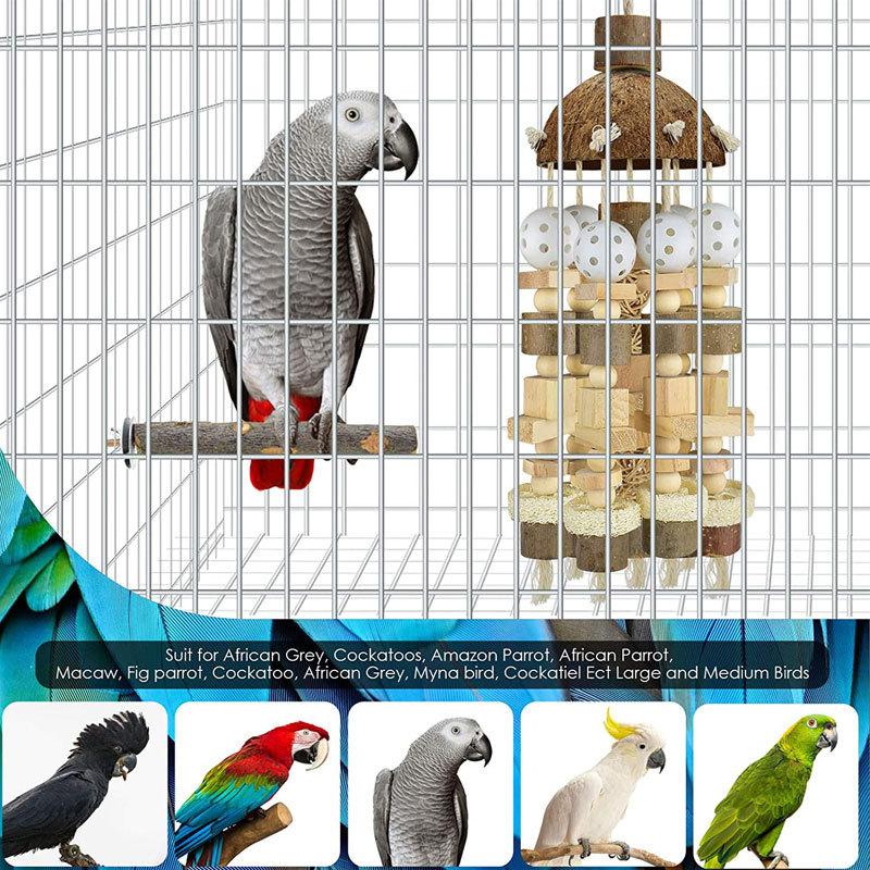 Product Introduction of Parrot Toys Chewing Bird Supplies Utensils Wooden Coconut Shell Logs Cross-Border Special Large Parrot Bird Toys 3