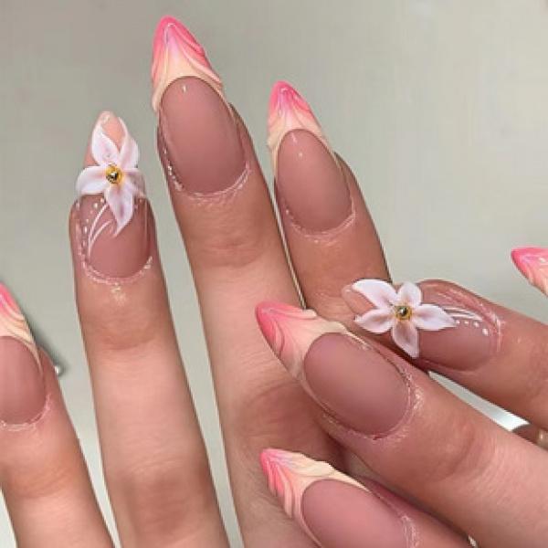 Product Introduction of Mid-Length Ballet Nail Ice Transparent Pink Creamy Green Color Matching Nail Sticker Wear Nail Wholesale Finished Product 24 Pieces Nails 17