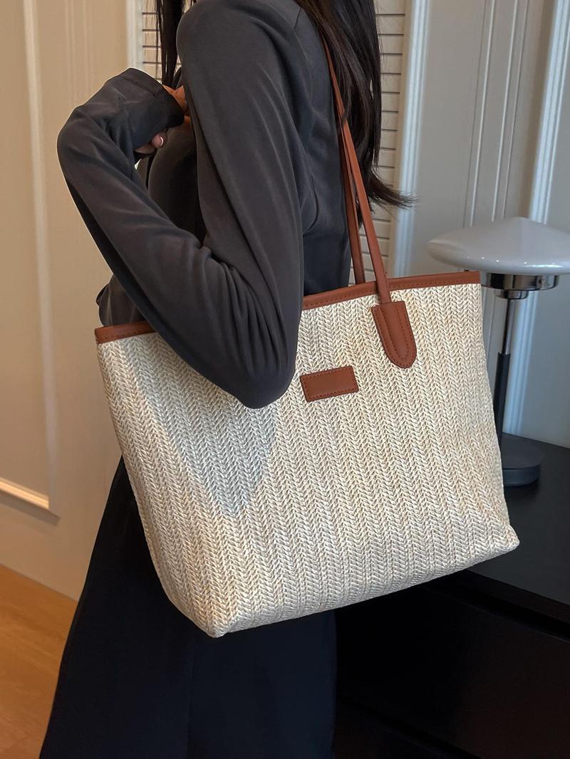 Product Introduction of 2025 Summer Woven Straw Beach Bag, French Design Large-capacity Tote Bag, Fashion and Versatile Zipper Shoulder Bag, Daily Commuting and Shopping Tote Bag for Women 5