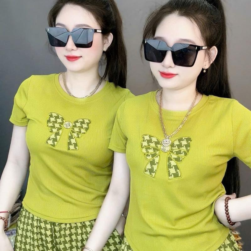 [ Tay Ngắn Quần Baggy ]BM2-THÊU áo tăm lạnh quần mango ( Women Top )C844