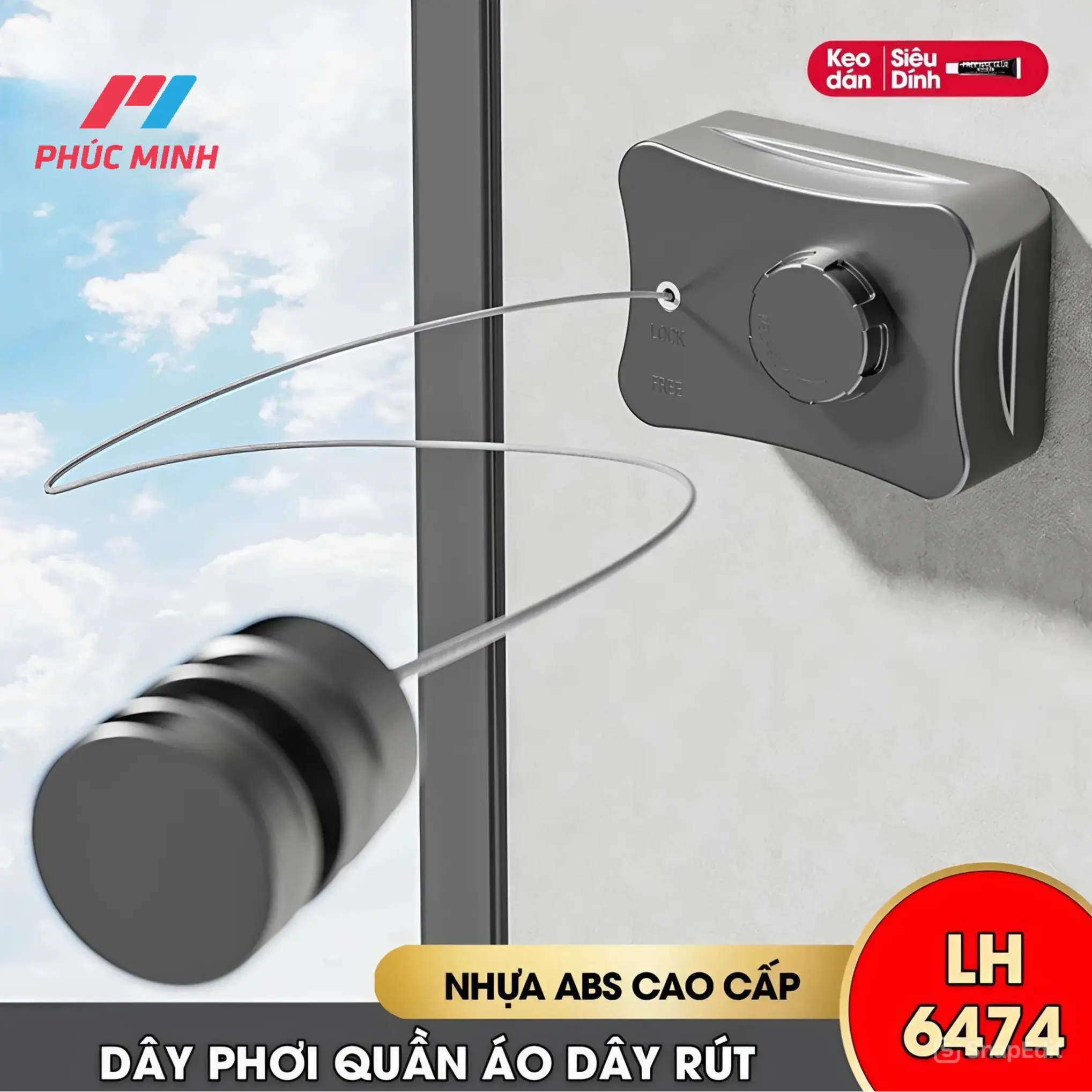 Dây phơi quần áo dây rút vô hình LH-6474 treo trong phòng tắm ngoài ban công ngoài trời dài tới 5.1m
