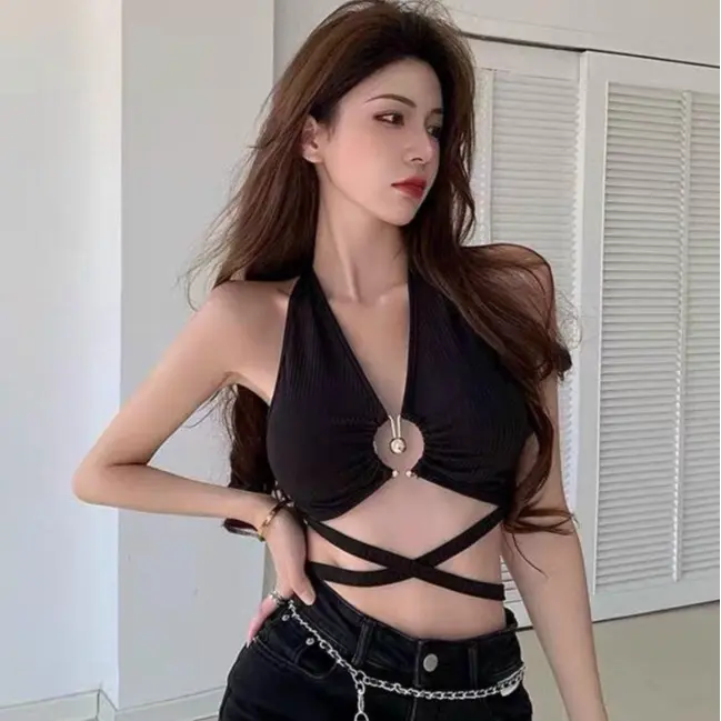 MAIA - ACT03 - Áo croptop yếm phối khoen dây quấn bụng cá tính có sẵn mút Ôm gọn