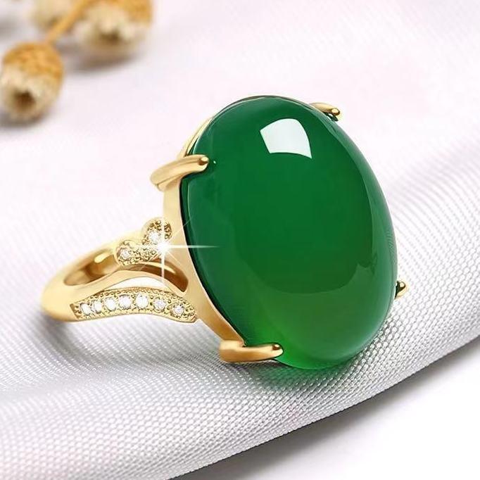 Product Introduction of Gold Inlaid Imitation Sapphire Ring for Women Luxurious Inlaid Imitation Red Green Black Yellow Agate Adjustable Ring 6