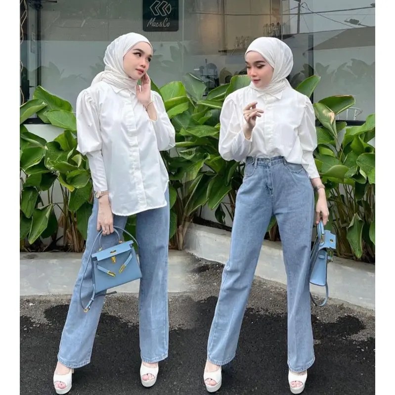 Arisha blouse - Blouse / Kemeja wanita lengan balon all size fit to XL / 80kg Toyobo Atasan Panjang Katun Basic