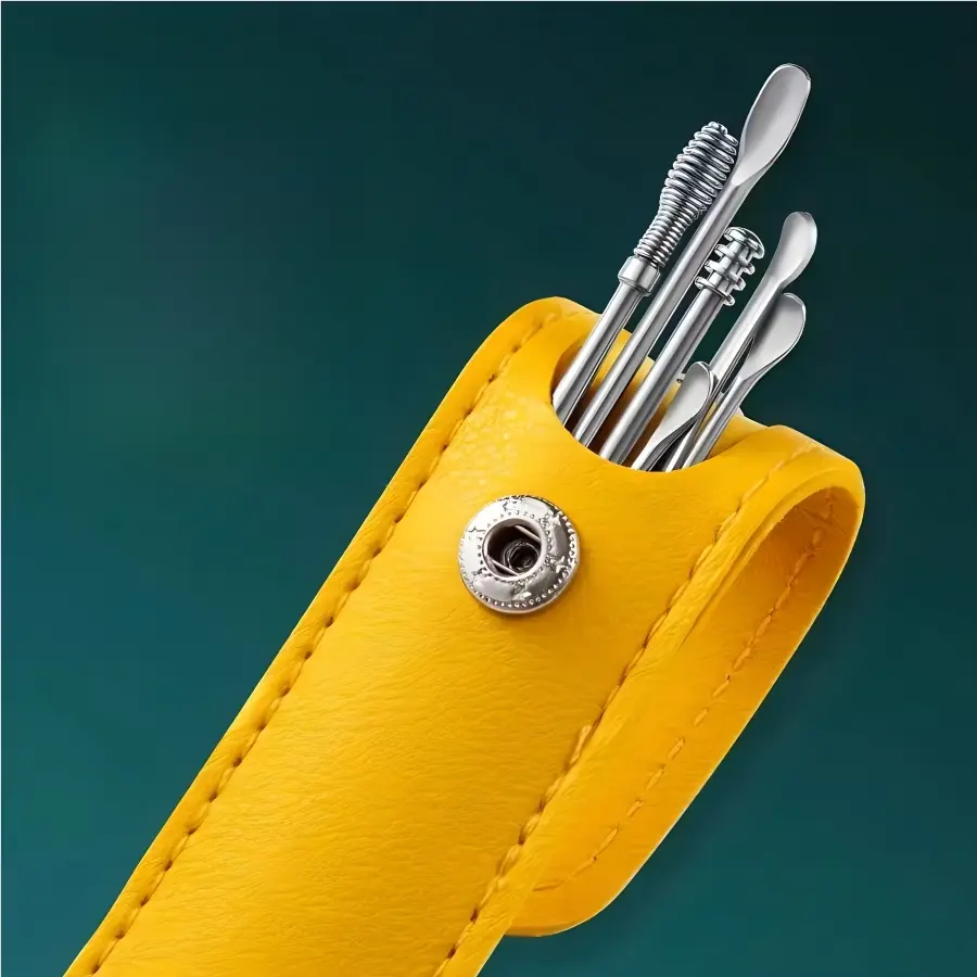6 Pcs Ear Pick Earwax Removal Kit Stainless Steel Ear Cleansing Tool Set Ear Curette Ear Wax Remover Tool with Leather Sheath