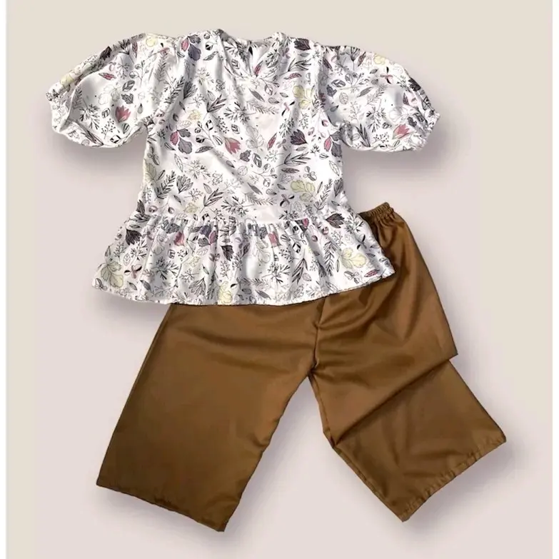 Setelan Anak Perempuan 1-5 Tahun, Atasan dan Celana, Bahan Katun Rayon dan Toyobo, Model Lucu dengan Pola Bunga 3