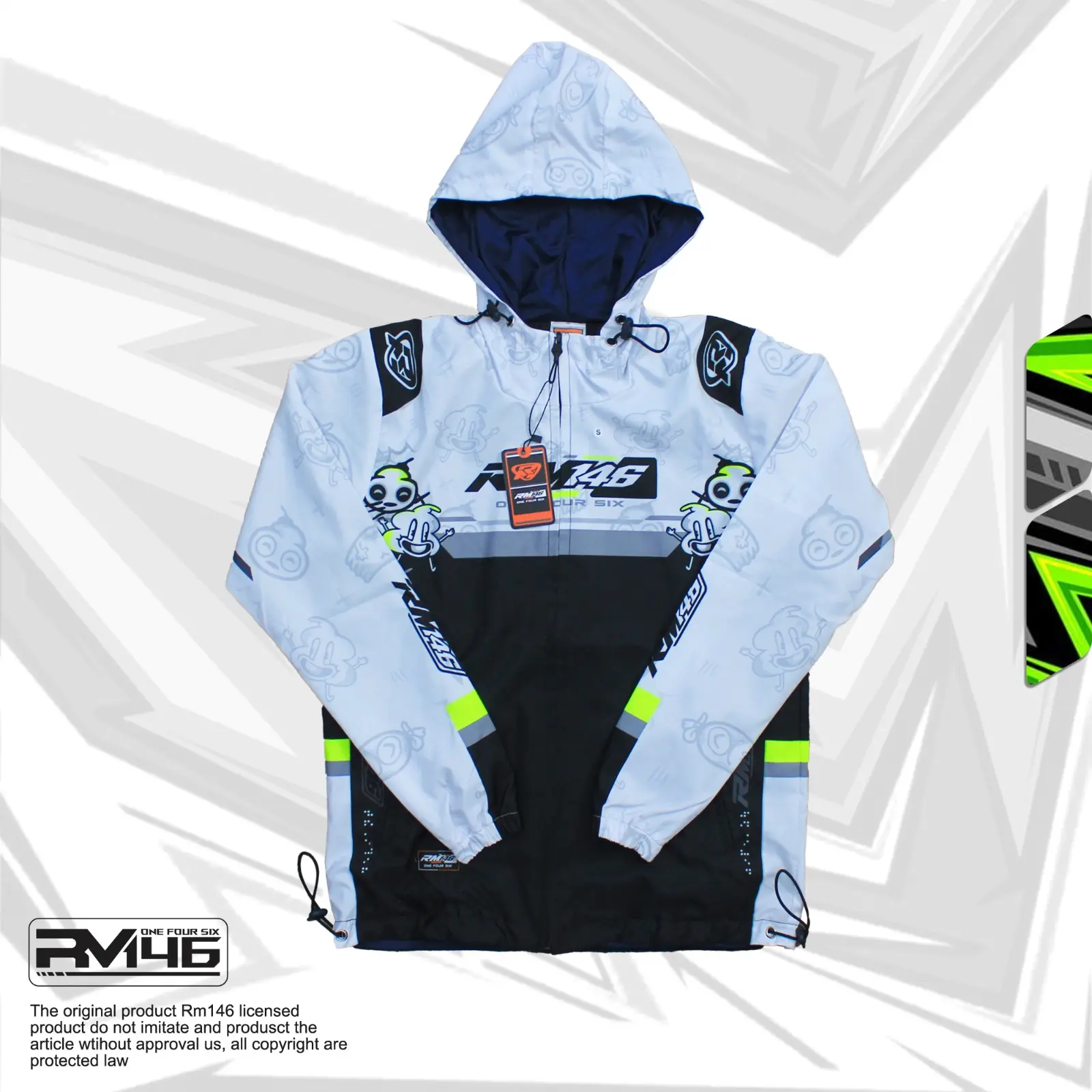 RM146 - Jaket Parasut Racing Pria Jaket Distro Outdoor Tebal Anti Air Black Grey Mini alien Casual Waterproof