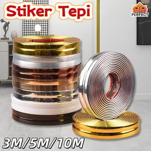 PERFECT Stiker Tepi List Plat Strip Mirror Hairline Gold Panjang 10 M List Wallpaper Sticker Emas Stiker Dekorasi Lantai  Strip Mirror Gold Lis Siku List Sudut Border Plafon PVC Flexibel Berperekat