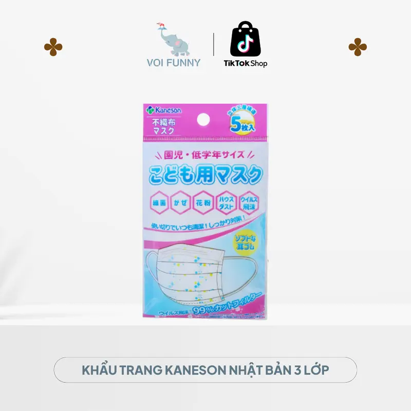 Khẩu Trang Kaneson Nhật Bản 3 Lớp Hỗ Trợ Kháng Khuẩn Cho Bé - Voi 0