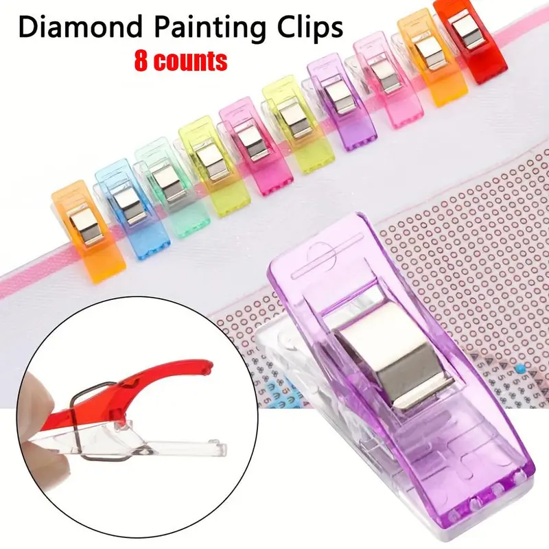 Random Color Rhinestones Painting Clips (8 Counts), Keep Painting Canvas Steady Needlework Blinder Clips, DIY Craft Sewing Accessories 2
