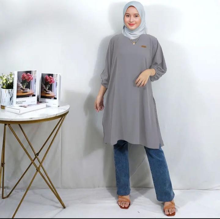 Atasan Tunik Polos Crinkle Airflow Tangan 3/4 / TUNIK POLOS cringkle airflow premium wanita muslim 7