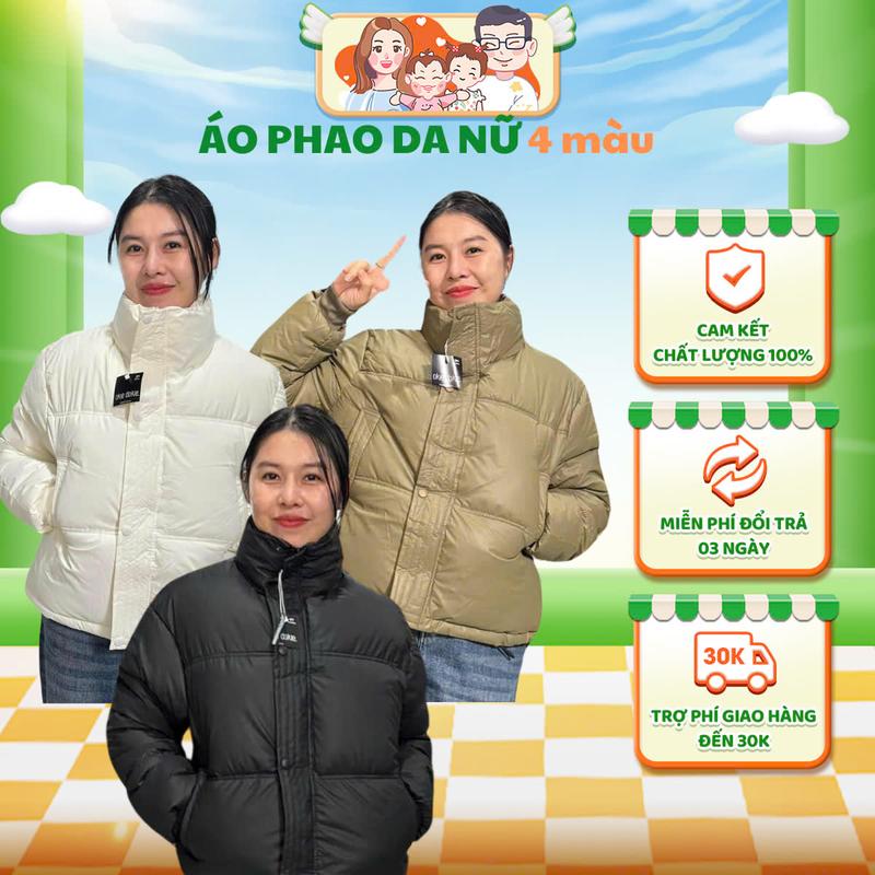  Áo phao da nữ Quảng Châu loại 1 Vải da Thiết kế bo tay Áo phao croptop nữ 2024 - TUMAISHOP3 