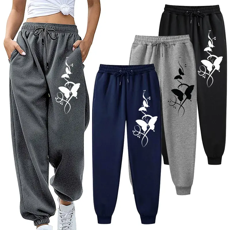 Quần Dài Nữ, In Hình, Thường Ngày Và Dễ Phối Đồ Quần Hip Hop Hợp Xu hướng Có Dây Rút, Có Túi, Quần Nỉ Women Pants