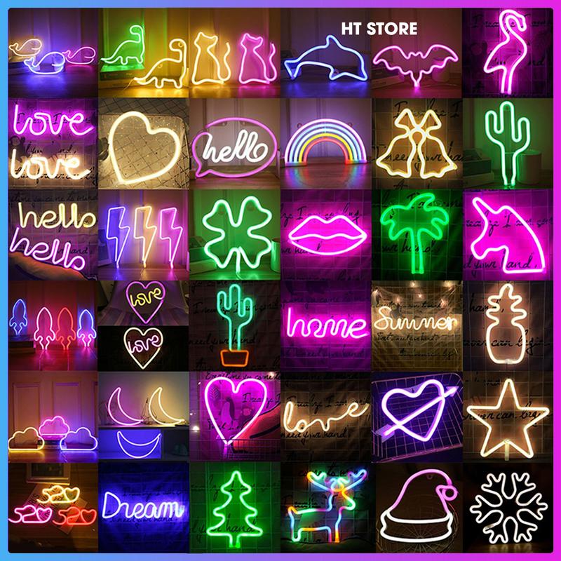 Đèn led neon trang trí phòng ngủ treo tường đa dạng kiểu dáng màu sắc, kèm móc…