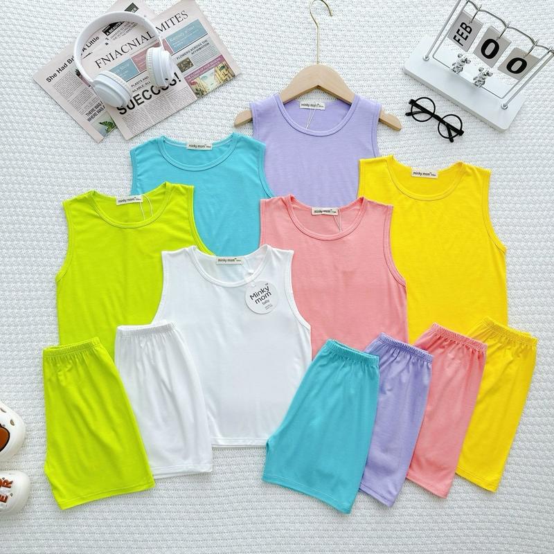 ￼NT039 Bộ ba lỗ, bộ sát nách thun lạnh Minky mom cho bé trai, bé gái, sơ sinh màu trơn 6