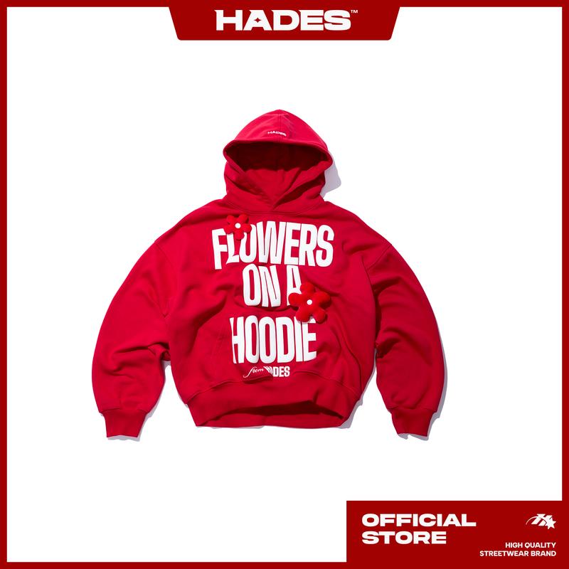 ÁO HADES FLEURS RED HOODIE VẢI NỈ BÔNG - HADES BRAND CHÍNH HÃNG UNISEX