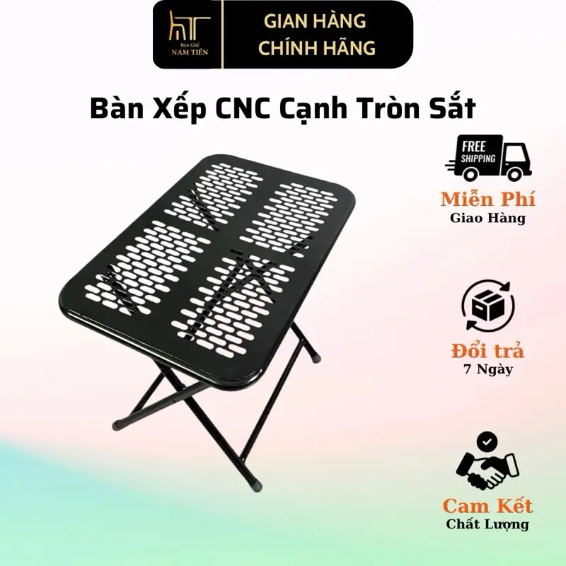 Bàn Xếp Trà Chanh Chữ Nhật CNC Cạnh Tròn Sắt, Bàn Cafe Dễ Dàng Gấp Gọn Sơn Tĩnh Điện