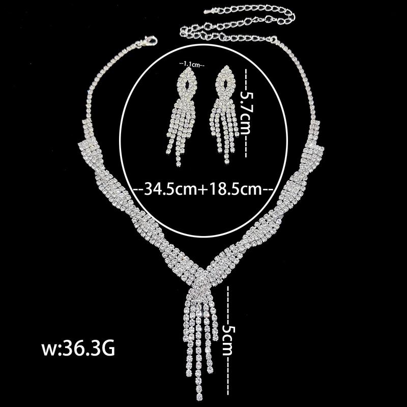 Product Introduction of Necklace Earrings Tassel Wedding Jewelry Set Rhinestone Pendant Wedding Banquet Twist Wedding Dress Accessories 8673 4