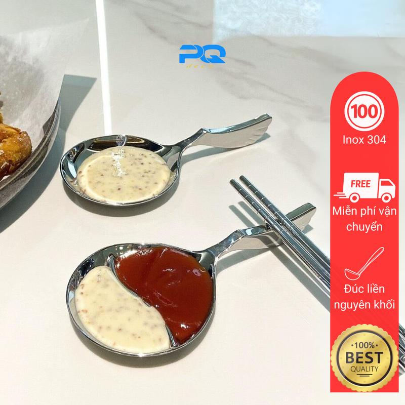 Đĩa đựng gia vị nước chấm sốt salad cà chua inox 304 tích hợp gác đũa tinh tế kiểu hàn