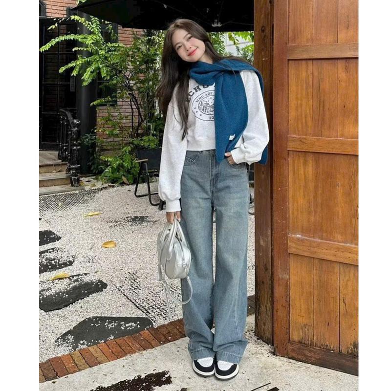 Quần jeans nữ ống suông cạp cao gấu to quần bò nữ ống rộng 2 màu hottrend chất vải mềm mại siêu tôn dáng 4