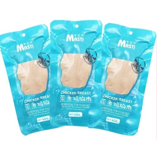 Ức gà tươi hấp ăn liền Masti cho chó mèo mọi lứa tuổi - gói 40g 0