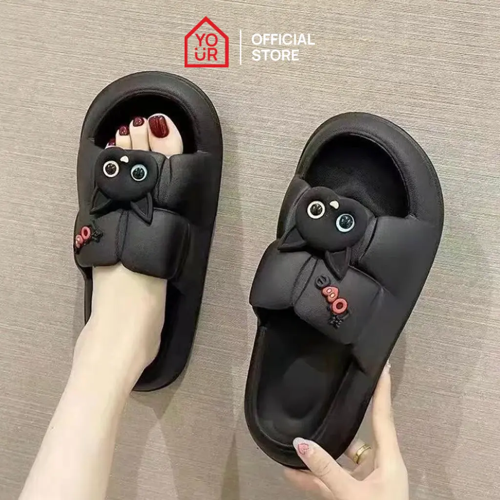 Sendal Wanita Jelly Karet Sandal Slop Flat Rumahan Empuk Elastis Sendal Anti Slip Motif CAT/KUCING - YourChoice