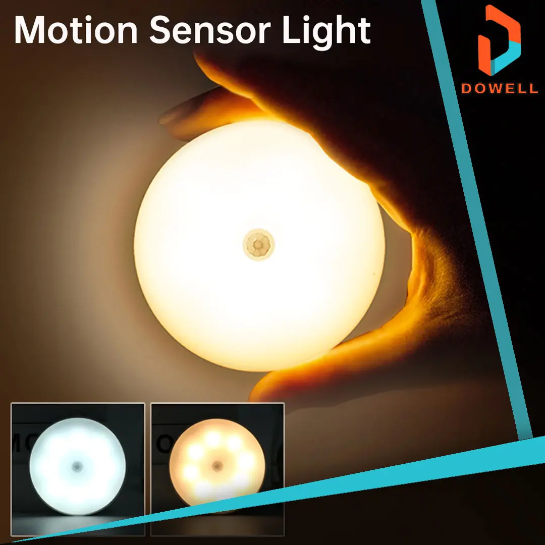 MOTION SENSOR LED LIGHT ROUND RECHARGEABLE LONG LIGHT BAR SENSOR GERAK SENSOR PERGERAKAN LAMPU LED [ DOWELL ]