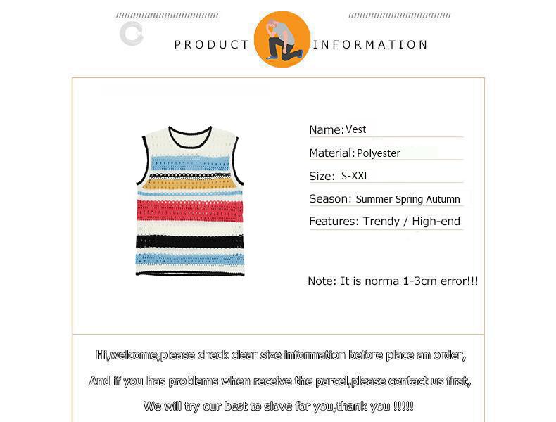 Product Introduction of Áo Vest Sọc Màu Cổ Điển Mỹ Áo Thun Không Tay Dệt Kim khoét Mỏng Mùa Hè Cho Nam Áo Cổ Tròn Dễ Phối Đồ Thường Ngày Hợp Xu hướng [S-XXL] 1