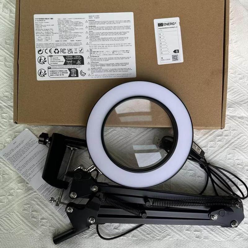 Product Introduction of USB Powered Magnifying Glass with Light & Stand, 1 Count Adjustable Swivel Arm LED Desk Lamp with Clamp Base, Magnifiers Light for Home Dormitory School Office, Stocking Fillers Gift 16