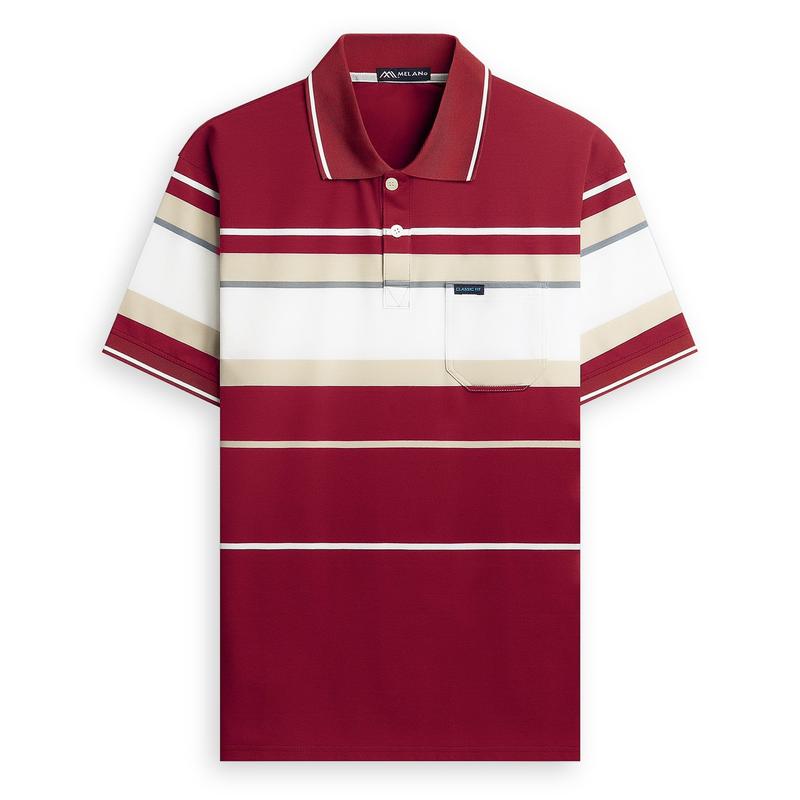 Áo Thun  Nam Trung Niên Có Cổ Có Túi Form Suông Thoải Mái Vải Cotton Mềm Mịn Mát Không Xù Lông Áo sọc ngang bigsize đến 98kg