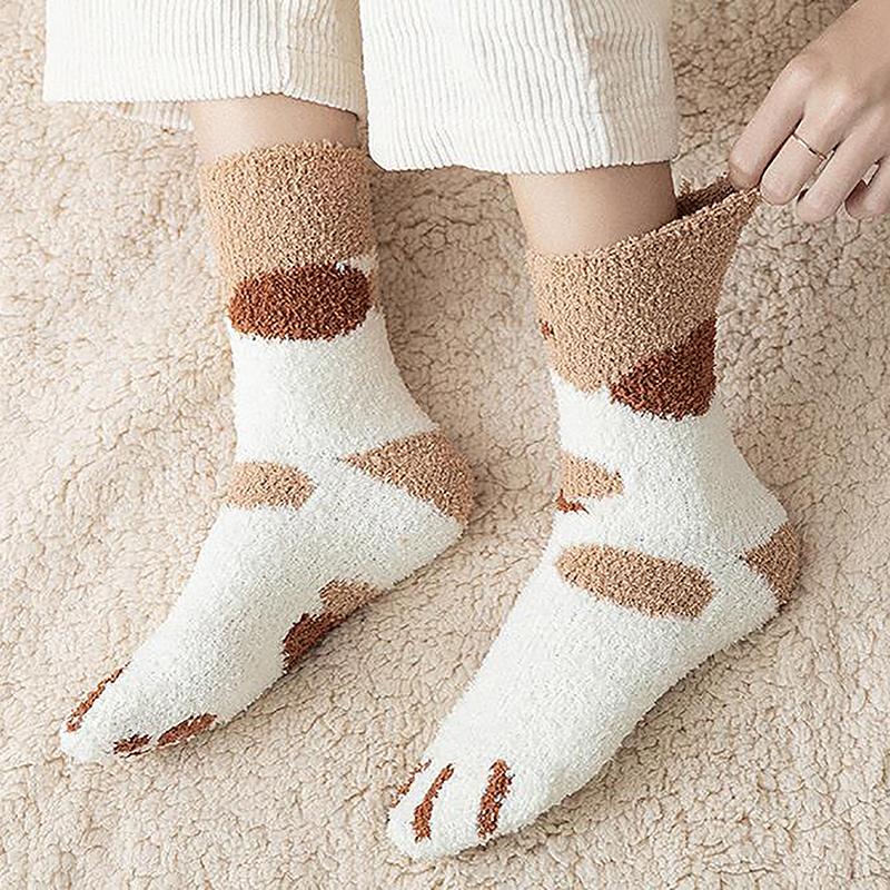 Product Introduction of Winter New Striped Cartoon Cat Claws Warm Thickened Sleeping Socks For Women 20