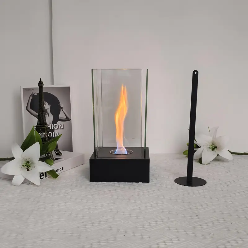 Square Glass Fire Pit, Desktop Alcohol Fireplace, Indoor & Outdoor Camping Party Atmosphere Heater, Home Decor Supplies 7